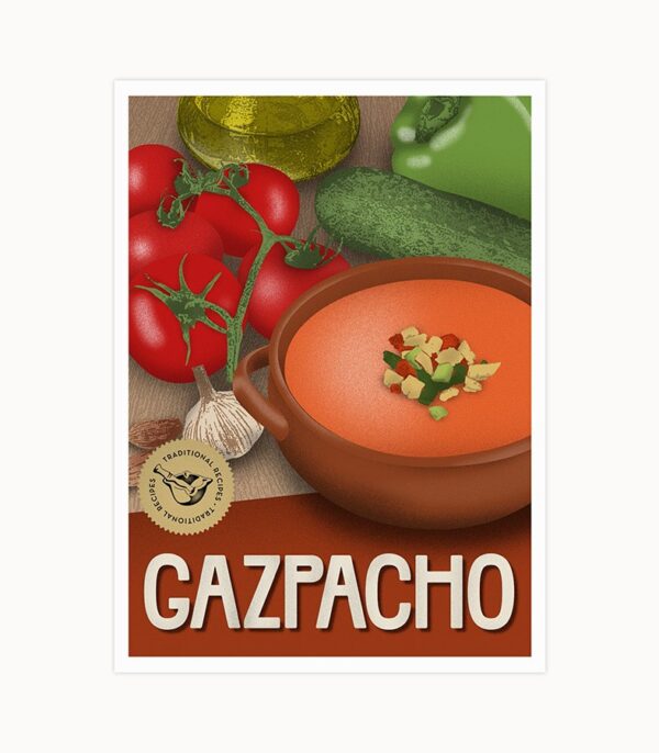 Illustration gazpacho - Cartes Postales de Recettes Traditionnelles Espagnoles - Casa Atlântica