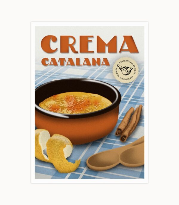 Illustration crema catalana - Cartes Postales de Recettes Traditionnelles Espagnoles - Casa Atlântica