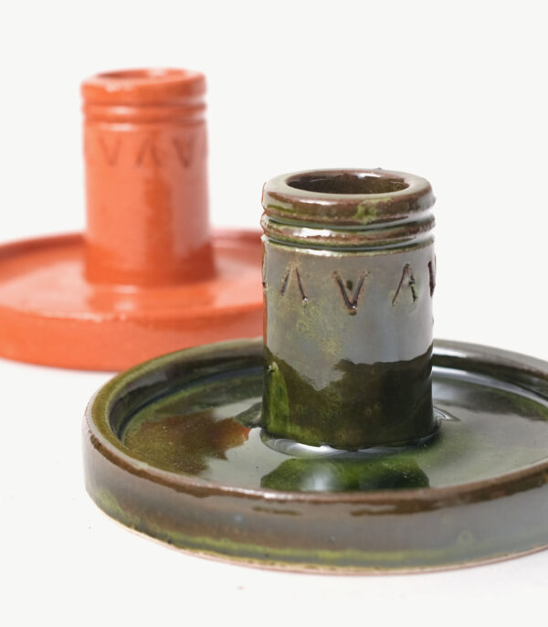 Portavelas de barro esmaltado terracota - Casa Atlântica