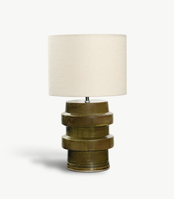 Lámpara mesa de barro esmaltado pantalla lino - Casa Atllântica